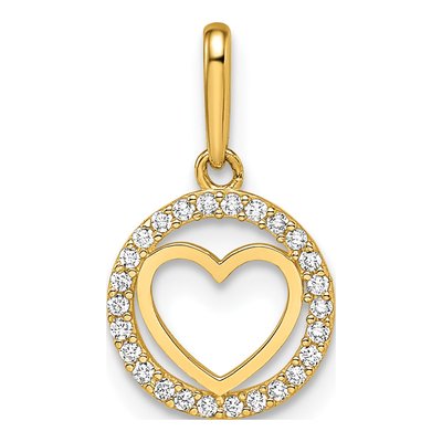 14K Yellow Gold CZ Heart Circle for Girls Pendant
