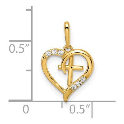14K Yellow Gold CZ Heart Cross Pendant – view 4
