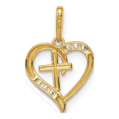 14K Yellow Gold CZ Heart Cross Pendant – view 5