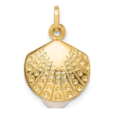 14K Yellow Gold Freshwater Cultured Pearl Girls' Clam Pendant – view 4