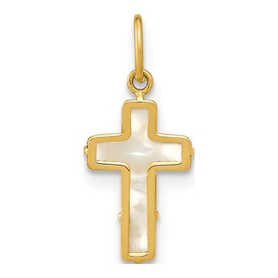 14K Yellow Gold Mother of Pearl Cross Pendant