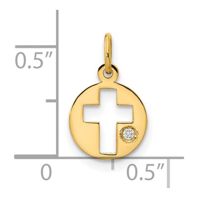 14K Yellow Gold CZ Circle Cross Pendant – view 3