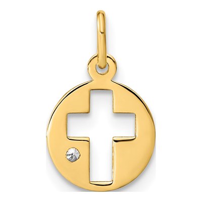 14K Yellow Gold CZ Circle Cross Pendant – view 4