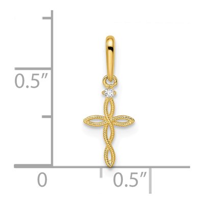 14K Yellow Gold CZ Textured Cross Pendant – view 4