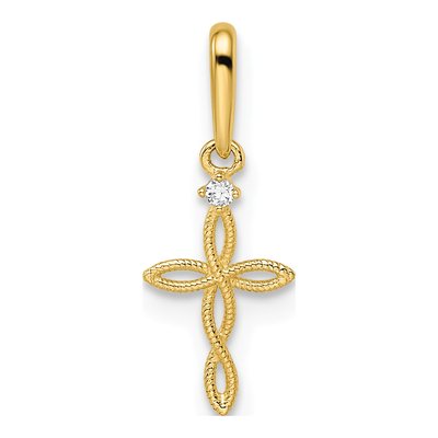 14K Yellow Gold CZ Textured Cross Pendant