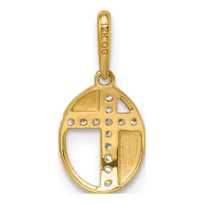 14K Yellow Gold CZ Cross Oval Kids' Pendant – view 5