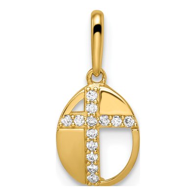 14K Yellow Gold CZ Cross Oval Kids' Pendant