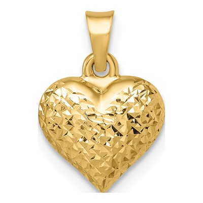 14K Yellow Gold Diamond-Cut Puffed Heart Pendant – view 5