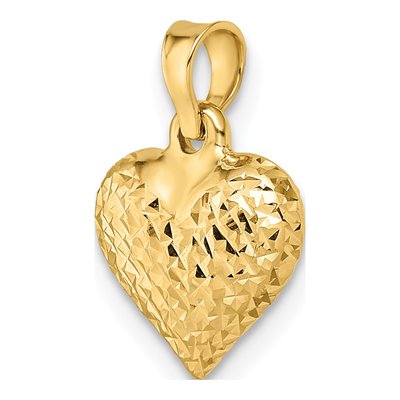 14K Yellow Gold Diamond-Cut Puffed Heart Pendant – view 6