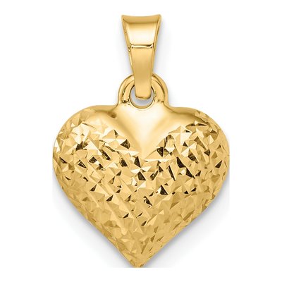 14K Yellow Gold Diamond-Cut Puffed Heart Pendant