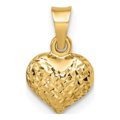 14K Yellow Gold Diamond-Cut Puffed Heart Pendant – view 5