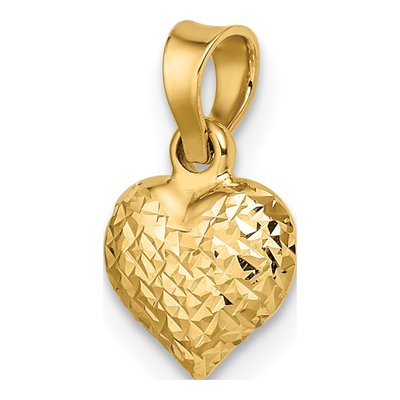 14K Yellow Gold Diamond-Cut Puffed Heart Pendant – view 6