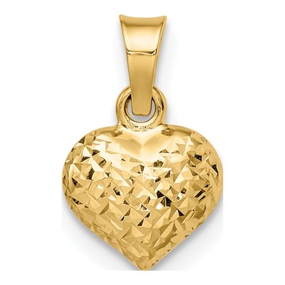 14K Yellow Gold Diamond-Cut Puffed Heart Pendant