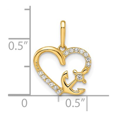 14K Yellow Gold CZ Heart Anchor Pendant – view 4