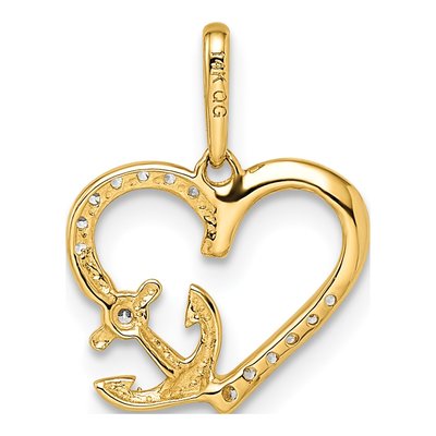 14K Yellow Gold CZ Heart Anchor Pendant – view 5