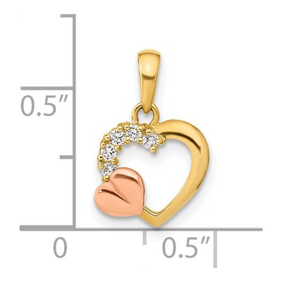 14K Two-Tone Gold Open Heart CZ Pendant – view 4