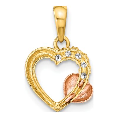 14K Two-Tone Gold Open Heart CZ Pendant – view 5