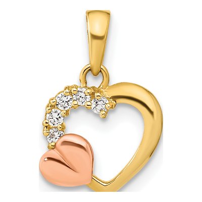 14K Two-Tone Gold Open Heart CZ Pendant
