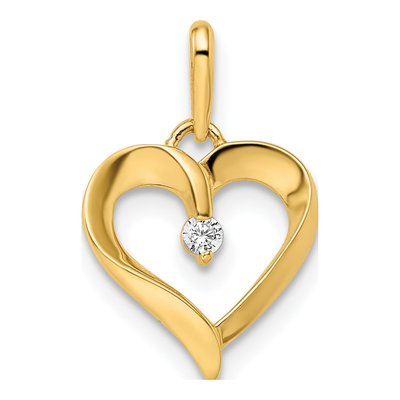 14K Yellow Gold CZ Heart Pendant