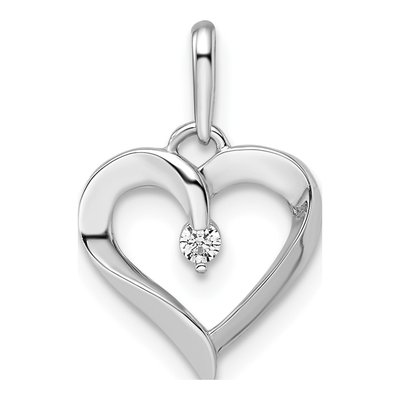 14K White Gold CZ Heart Pendant