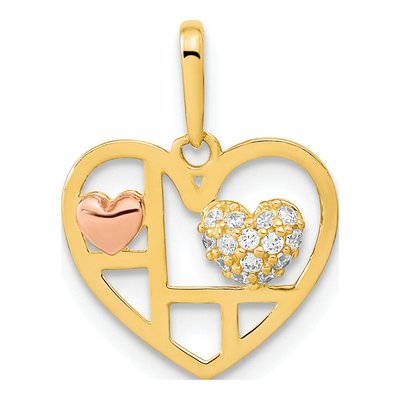 14K Two-Tone Gold CZ Heart Pendant