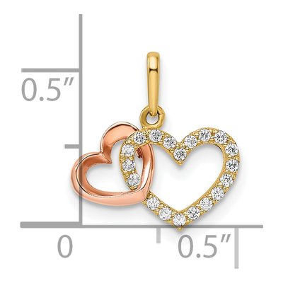 14K Two-Tone Gold CZ Two Hearts Pendant – view 4