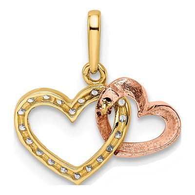 14K Two-Tone Gold CZ Two Hearts Pendant – view 5