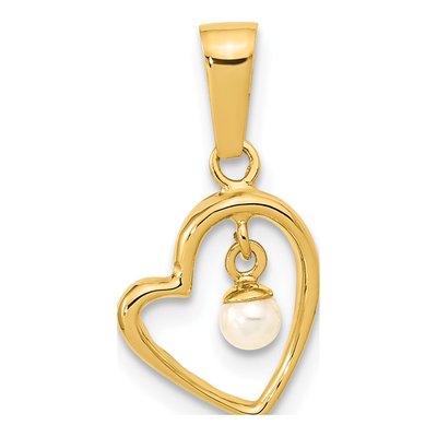 14K Yellow Gold Freshwater Pearl Open Heart Pendant