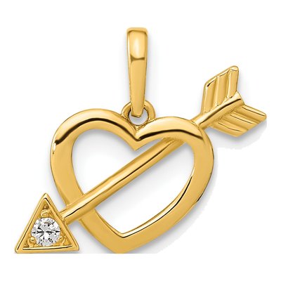 14K Yellow Gold CZ Cut-Out Heart Arrow Pendant