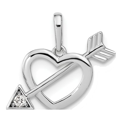 14K White Gold CZ Heart Arrow Pendant