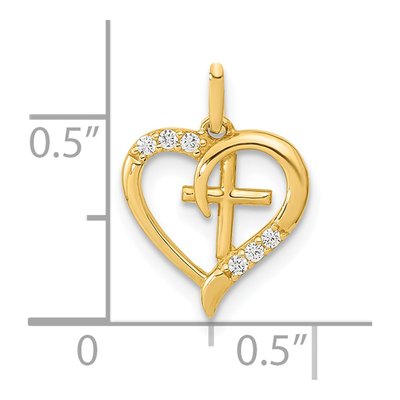 14K Yellow Gold CZ Open Heart Cross Pendant – view 4