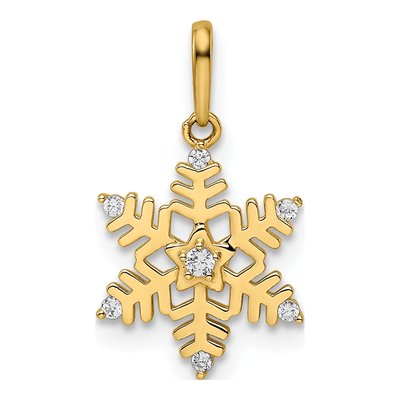 14K Yellow Gold CZ Snowflake Pendant