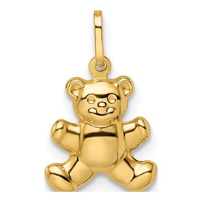 14K Yellow Gold Puffed Teddy Bear Pendant