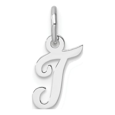 14K White Gold Script Letter T Charm