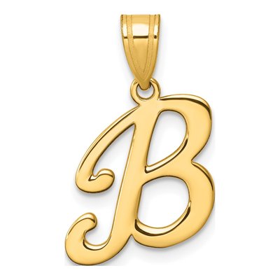 14K Yellow Gold Script Letter B Pendant