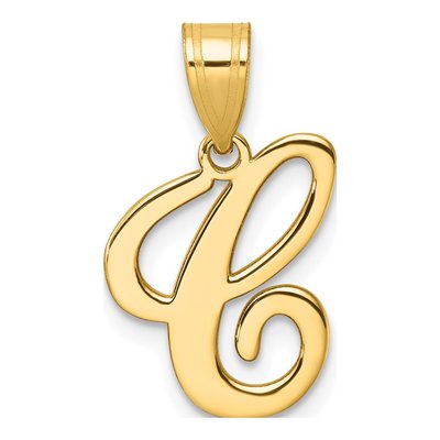 14K Yellow Gold Script Letter C Pendant