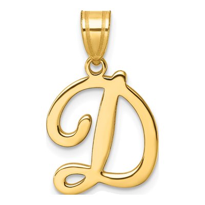 14K Yellow Gold Script Letter D Pendant