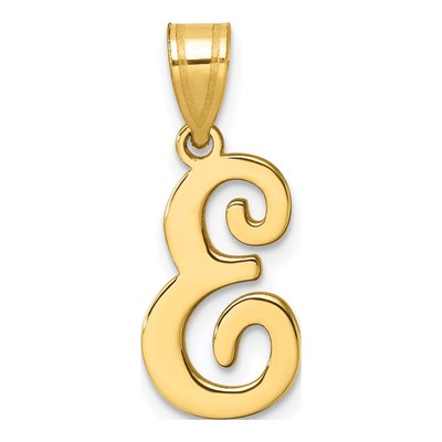 14K Yellow Gold Script Letter E Pendant