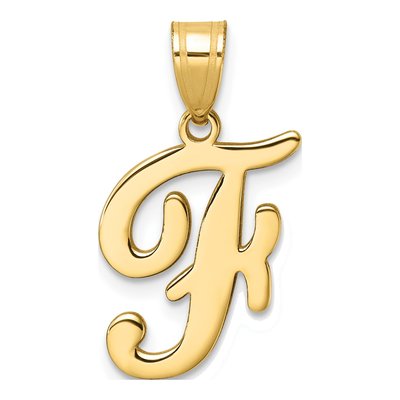 14K Yellow Gold Script Letter F Pendant