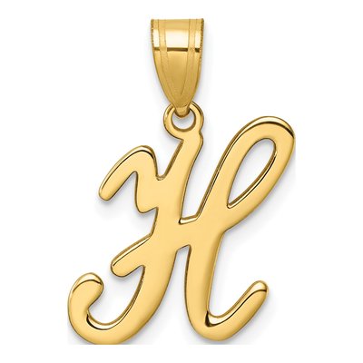 14K Yellow Gold Script Letter H Pendant