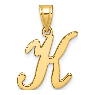 14K Yellow Gold Script Letter K Pendant