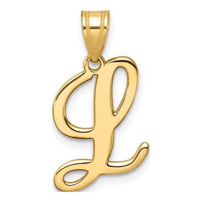14K Yellow Gold Script Letter L Pendant