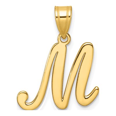 14K Yellow Gold Script Letter M Pendant