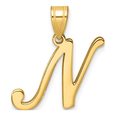 14K Yellow Gold Script Letter N Pendant