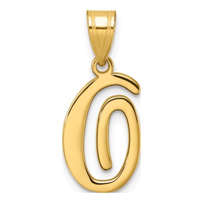 14K Yellow Gold Script Letter O Pendant