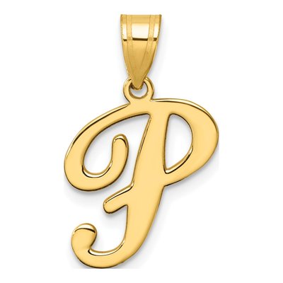 14K Yellow Gold Script Letter P Pendant