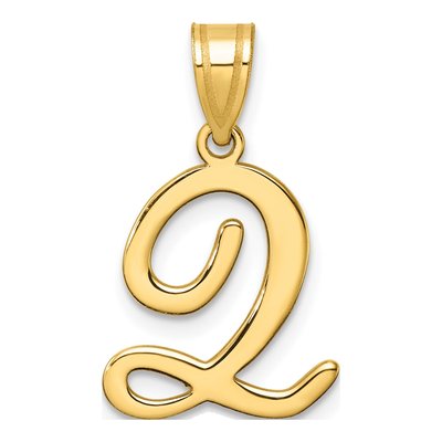 14K Yellow Gold Script Letter Q Pendant