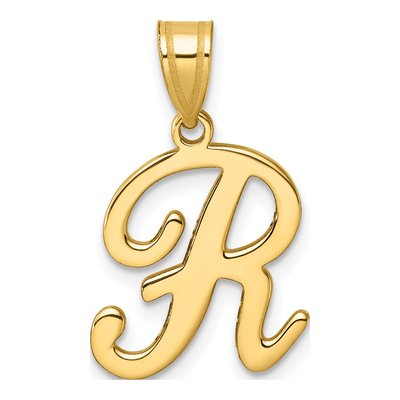14K Yellow Gold Script Letter R Pendant