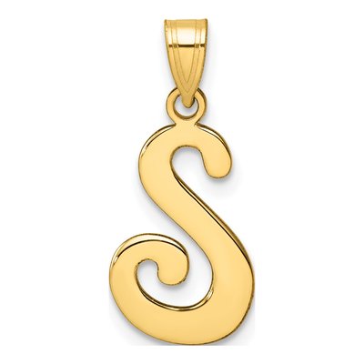 14K Yellow Gold Script Letter S Pendant