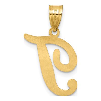 14K Yellow Gold Script Letter T Pendant – view 4